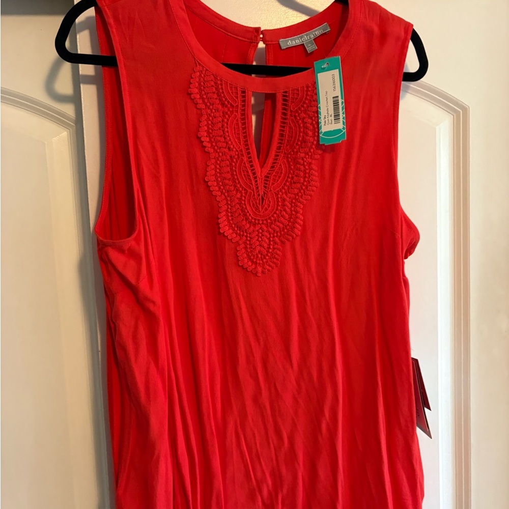 Daniel Rainn Red Sleeveless Lace Blouse